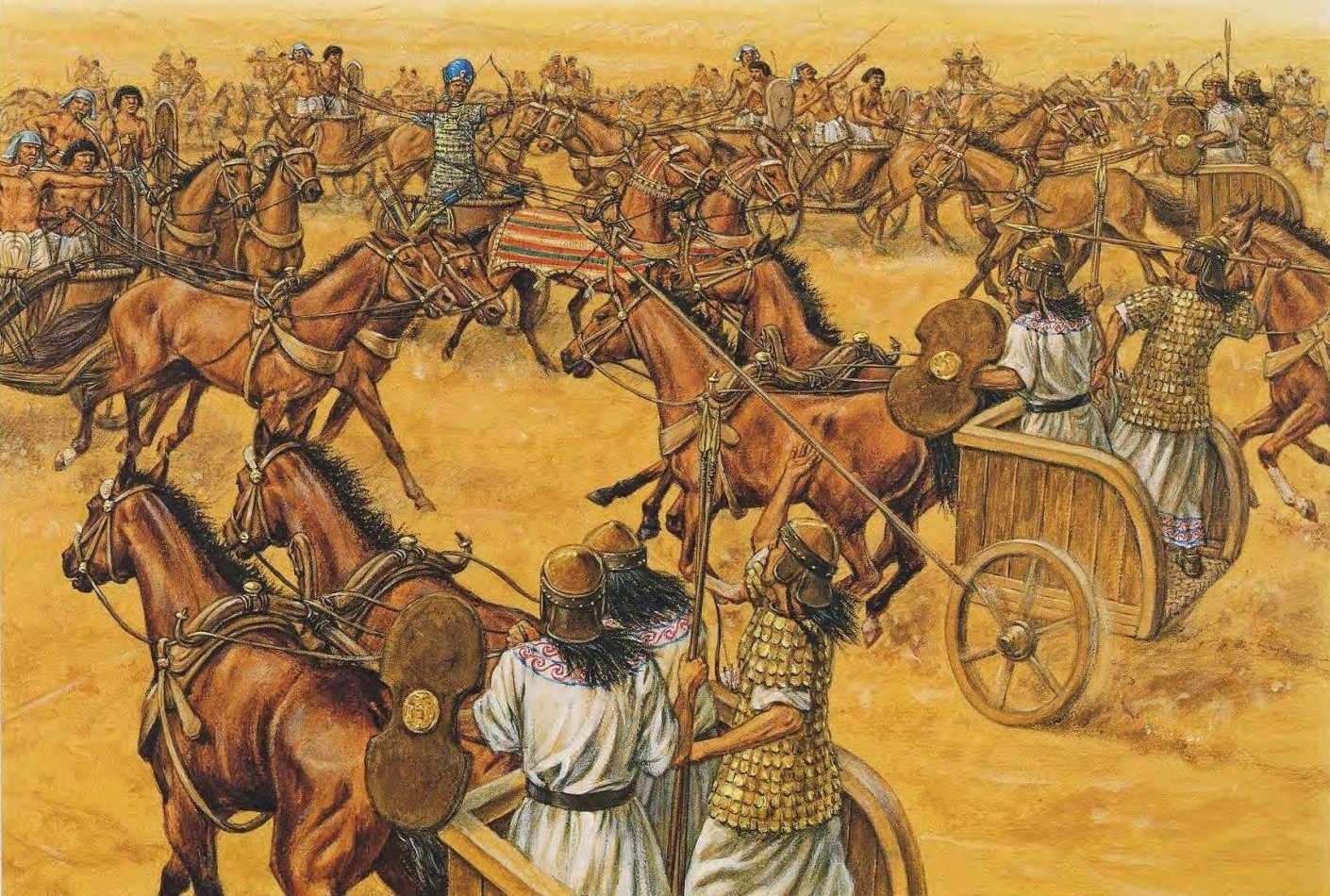 ব্রোঞ্জ যুগের হিট্টাইট সাম্রাজ্যের যুদ্ধরথ ও প্রাচীন যুদ্ধের দৃশ্য